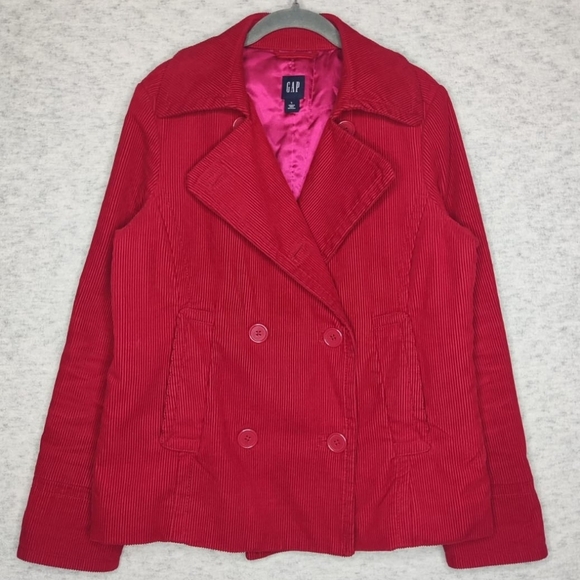 GAP Jackets & Blazers - Women’s Vibrant Red Corduroy Double Breasted Jacket Sz L Insulated Lining Coat